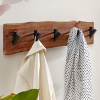 FineBuy Wandgarderobe Akazie Massivholz Baumkante - Garderobenpaneel massiv Holz - Wand Garderobenleiste Hakenleiste - Kleiderhaken