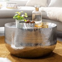 FineBuy Design Couchtisch rund 60 cm aus Metall - Handgefertigter Aluminium Wohnzimmertisch mit Hammerschlag - Orientalischer runder Alu Sofatisch