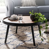 FineBuy Couchtisch Rund 76cm Skandinavisches Design Eiche – Moderner MDF Wohnzimmertisch mit 4 schwarzen Beinen, Sofatisch mit Ablagefläche für Wohnzimmer