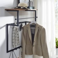 FineBuy FineBuy Design Wandgarderobe Mango Massivholz Metall 60x76x26 cm, Hakenleiste mit Ablage und Kleiderstange, Flurgarderobe Garderobe Wand Holz