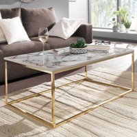 FineBuy Couchtisch 100cm rechteckig mit Marmor Optik Metallgestell – Moderner Wohnzimmertisch - Design Sofatisch für Wohnzimmer eckig