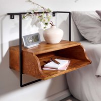 FineBuy Nachtkonsole zur Wandmontage aus Mango Massivholz mit Ablage – schwebender Nachttisch, modernes Wandboard mit Stauraum fürs Schlafzimmer – Nachtkästchen 44x45x35 cm