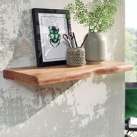 FineBuy Wandregal mit Baumkante Akazie Massivholz, Design Schweberegal Wandboard Massiv, Regal Holz Natur, Landhausstil Hängeregal