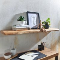 FineBuy Wandregal mit Baumkante Akazie Massivholz, Design Schweberegal Wandboard Massiv, Regal Holz Natur, Landhausstil Hängeregal