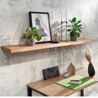 FineBuy Wandregal mit Baumkante Akazie Massivholz, Design Schweberegal Wandboard Massiv, Regal Holz Natur, Landhausstil Hängeregal