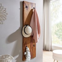 FineBuy Wandgarderobe Sheesham Massivholz 40 x 140 cm Baumkante - Garderobenpaneel massiv Holz - Wand Garderobenleiste Hakenleiste - 6 Kleiderhaken
