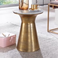 FineBuy Beistelltisch Echter Marmor Weiß 35x35x45 cm Anstelltisch Metall Gold, Kleiner Sofatisch Rund, Wohnzimmertisch Couch Modern, Couchtisch Hoch