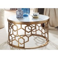 FineBuy Couchtisch Echter Marmor Weiß 60x60x36 cm Sofatisch Metall Gold, Design Wohnzimmertisch Rund, Kleiner Kaffeetisch Modern, Beistelltisch Anstelltisch Wohnzimmer