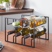 FineBuy Weinflaschenhalter für 6 Flaschen 29x21x25 cm Weinregal Schwarz Metall, Flaschenhalter Eisen Modern, Weinständer Weinhalter Tisch Küche