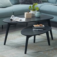 FineBuy Couchtisch Set 2er nierenförmig Mango Massivholz · Beistelltisch Wohnzimmertisch Retro Design · Satztische im Mid-Century Look mit Holzgestell