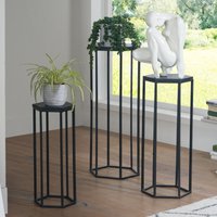 FineBuy Beistelltisch 3er Set Massivholz / Metall Satztisch Sechseckig, Säulentisch Pflanzentisch 3-teilig, Blumenständer Blumentisch Wohnzimmer, Pflanzenhocker Blumenhocker