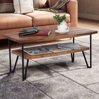 FineBuy Couchtisch 90x50x40 cm Sheesham Massivholz / Metall Sofatisch Rechteckig, Design Wohnzimmertisch Kaffeetisch mit Stauraum, Holztisch Wohnzimmer Industrial Vierrund