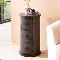 FineBuy Design Sideboard Mango Massivholz Schwarz, Schränkchen mit Schubladen, Schmaler Beistellschrank Massiv, Mini Kommode Rund