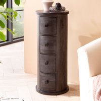 FineBuy Design Sideboard Mango Massivholz Schwarz, Schränkchen mit Schubladen, Schmaler Beistellschrank Massiv, Mini Kommode Rund