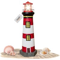 Lemodo Lemodo Gartendeko Leuchtturm mit Solar rot/weiß, handbemalte Gartenfigur ca. 83 cm