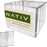 Lemodo Komposter 80x80x70 cm mit Deckel, silber – stabiler Metallkomposter für Garten