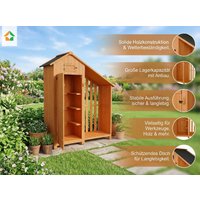 Prestige Home Living Outdoor Werkzeugschrank aus Holz mit Anbau, ca. 131 x 54 x 180 cm, braun