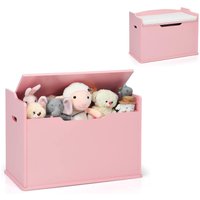 Costway COSTWAY Spielzeugkiste, 2 in 1 Spielzeugtruhe mit Deckel, Kissen & Tragegriffen 74x39x52cm Rosa