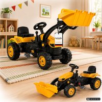 Lemodo Trettraktor mit Schaufel gelb, Kinder Traktor ab 3 Jahre, Traktor zum draufsitzen