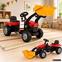 Lemodo Trettraktor mit Schaufel rot, Kinder Traktor ab 3 Jahre, Traktor zum draufsitzen