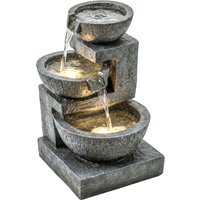 Outsunny Springbrunnen 3-stufig Gartenbrunnen mit LED Beleuchtung Pumpe Steinoptik