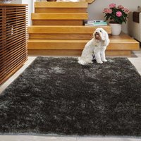 Origins Glamour Shimmer Charcoal Black Ridged Shaggy Rug