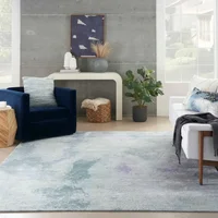 Luxury Silk Shadow SHA22 Blue Green Premium Blue / Teal Abstract New Zealand Wool, Silk-like Bamboo Fibers Rug — 168x226cm
