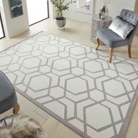 Lugano LUG04 Silky Modern Ivory Light Grey Rug
