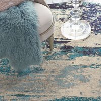 Celestial Ivory Teal Blue CES02 Rug Runner