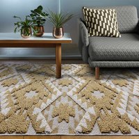 Taza TA02 Ochre Geometric Thin Fringed Rug Runner