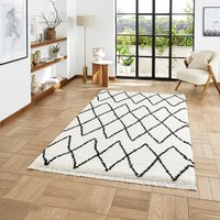 Boho 8280 White Black Berber Shaggy Moroccan Rug Runner