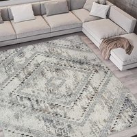 Abstract Square Grey Geometric Rug