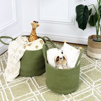 Beckton Set of 2 Handles Storage Basket Cotton Olive Green