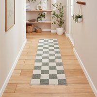 Baltimore Green White Modern Checker Rug Runner