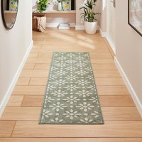 Coral Green Modern Geometric Washable Rug Runner