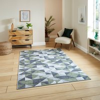Coral Green Grey Geometric Washable Rug