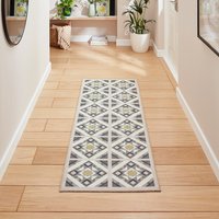 Victoria Grey Yellow Diamonds Geo Washable Rug Runner