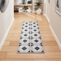 Victoria Light Grey Diamonds Washable Rug Runner