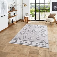 Whisper Grey Modern Diamonds Washable Rug