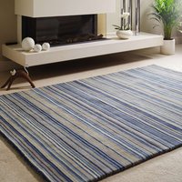 Origins Fine Stripes Blue Beige Striped Wool Rug Runner