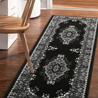 Maestro Traditional Black Grey Rug Runner
