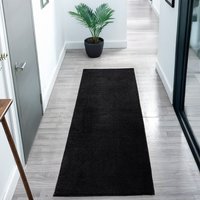 Comfy Plain Washable Black Rug Runner