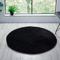 Comfy Plain Washable Black Rug Circle