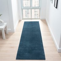 Comfy Plain Washable Navy Rug Runner