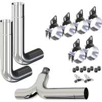 7" 8" Exhaust Kit for Peterbilt with Non Reduced Picket Elbows, Clamps, and Chrome Y Pipe