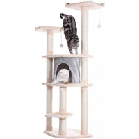 Always Amazing 64" Cat Tree With Scratch Sisal Post, Soft-side Playhouse in Almond