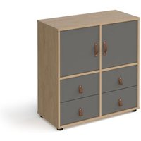 Click to view product details and reviews for Universal Cube Storage Unit 875mm High on Glides with 2 Cupboards and 2 Sets of Drawers Oak with Grey Inserts.