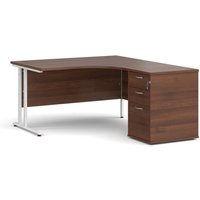 Click to view product details and reviews for Office Desk Right Hand Corner Desk 1400mm With Pedestal Walnut Top With White Frame Maestro 25. Click to view product details and reviews for Office Desk Right Hand Corner Desk 1400mm With Pedestal Walnut Top With White Frame Maestro 25.