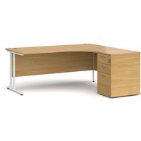 Click to view product details and reviews for Office Desk Right Hand Corner Desk 1800mm With Pedestal Oak Top With White Frame Maestro 25. Click to view product details and reviews for Office Desk Right Hand Corner Desk 1800mm With Pedestal Oak Top With White Frame Maestro 25.