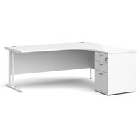 Click to view product details and reviews for Office Desk Right Hand Corner Desk 1800mm With Pedestal White Top With White Frame Maestro 25. Click to view product details and reviews for Office Desk Right Hand Corner Desk 1800mm With Pedestal White Top With White Frame Maestro 25.
